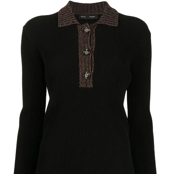 Proenza Schouler Black Ribbed Knit Polo Sweater Top Button Up Size L - Picture 3 of 10